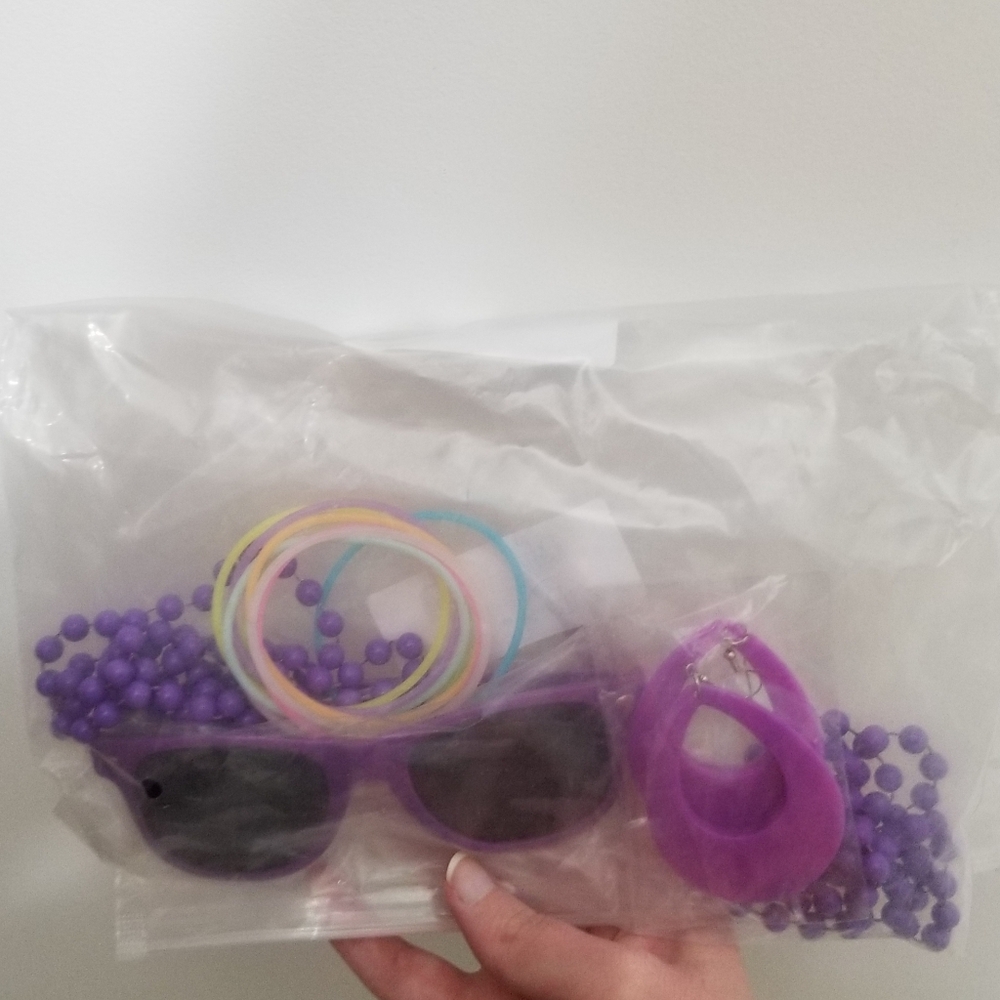 NWT 80s Halloween costume accessories, mostly purple